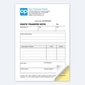Waste Transfer Notes – A5 NCR Pads & Books