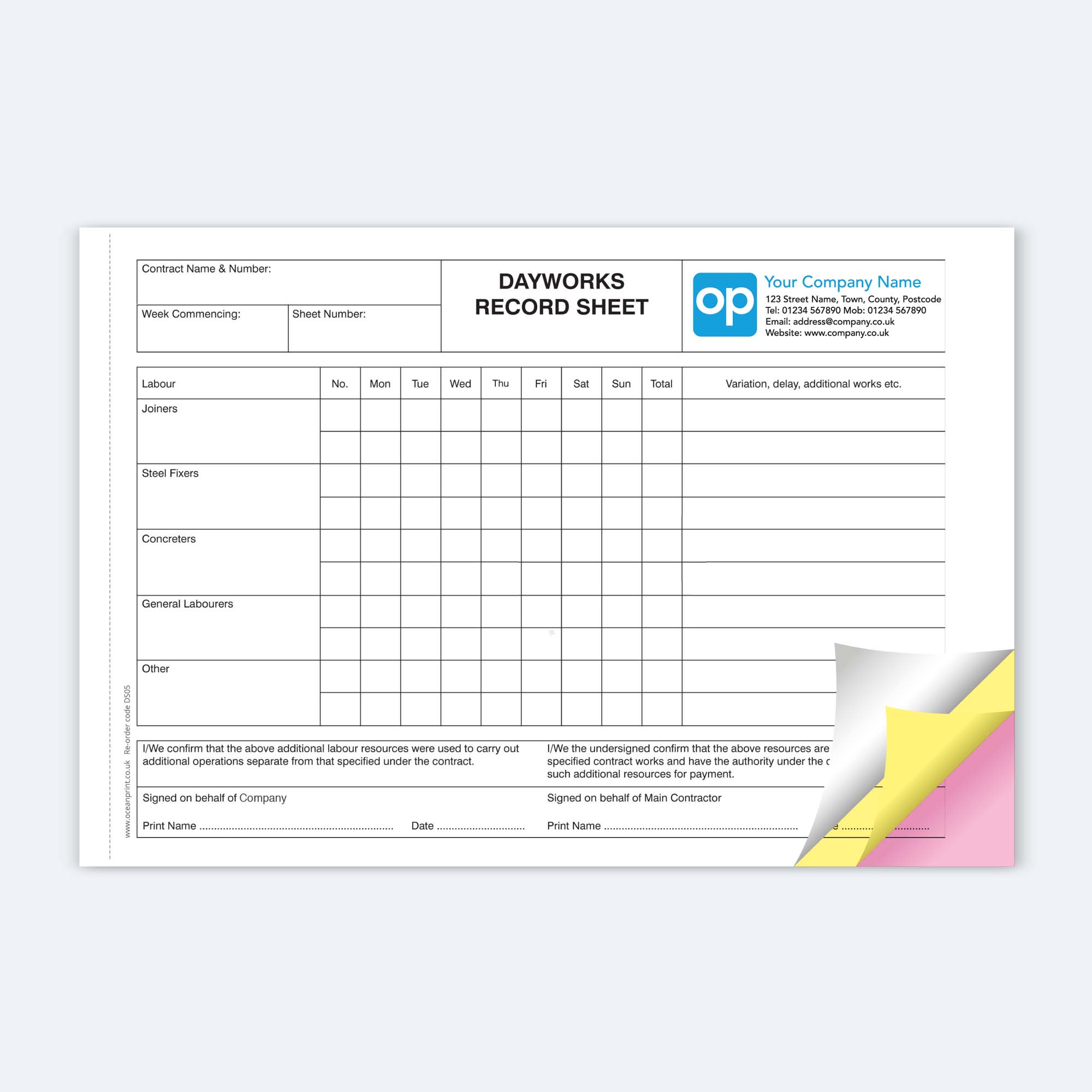 Create Your Daywork Record Timesheet with Work Variation Column ...